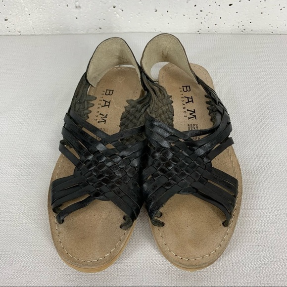 BAM Artesanos size 8 (Mexico 25) Handmade Black Leather Sandals - Picture 1 of 9